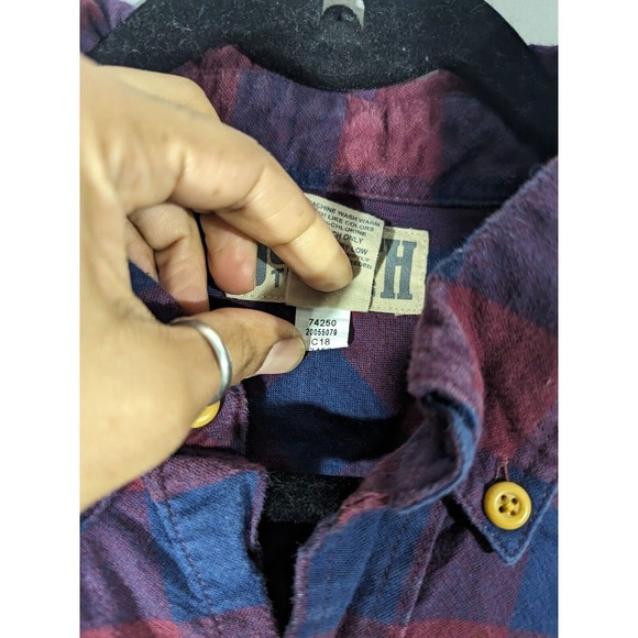 Duluth‎ Trading Co. Burgundy Navy Plaid Long Sleeve 100% Cotton Men Shirt Size L - Picture 5 of 5